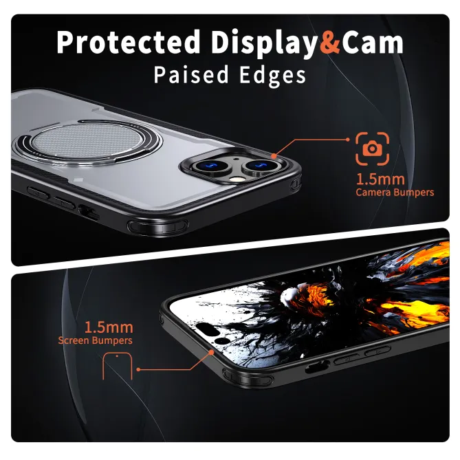 Coque iPhone 15 magnétique avec anneau rotatif amorti