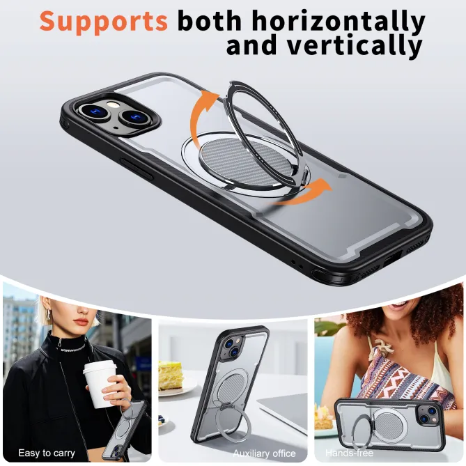 Coque iPhone 15 magnétique avec anneau rotatif amorti
