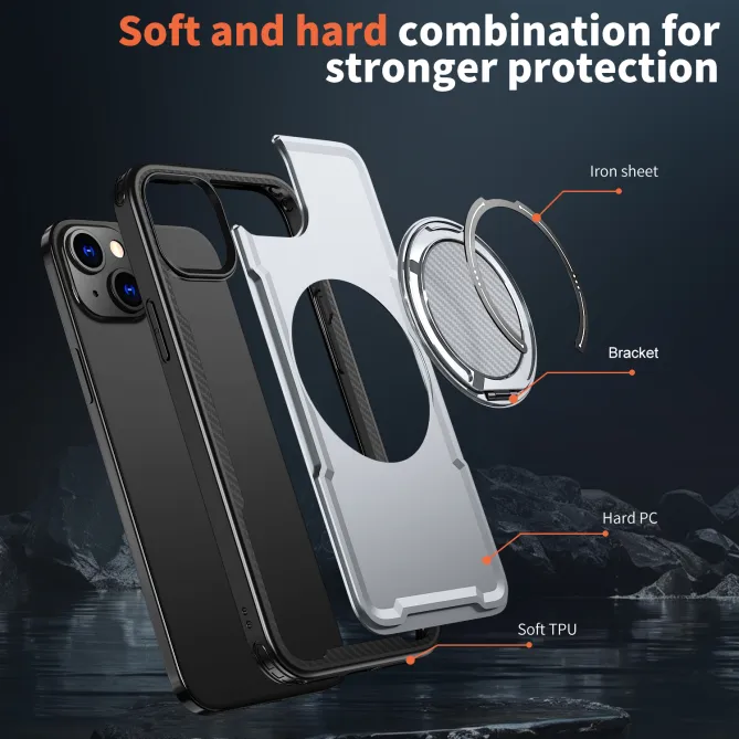 Coque iPhone 15 magnétique avec anneau rotatif amorti