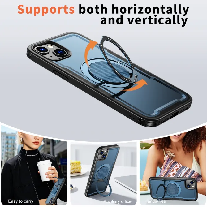 Coque iPhone 15 magnétique avec anneau rotatif amorti