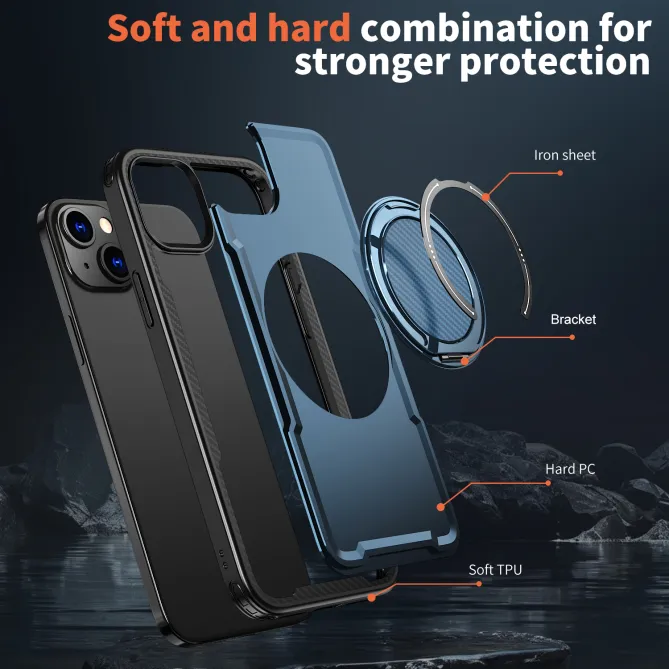 Coque iPhone 15 magnétique avec anneau rotatif amorti