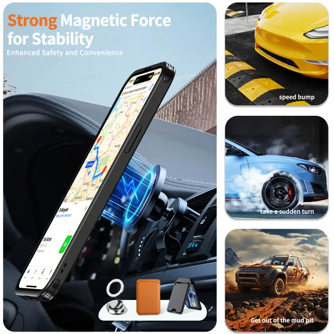 Coque iPhone 15 magnétique avec anneau rotatif amorti