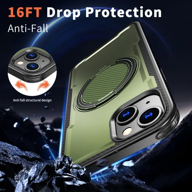 Coque iPhone 15 magnétique avec anneau rotatif amorti