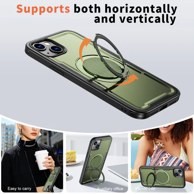 Coque iPhone 15 magnétique avec anneau rotatif amorti