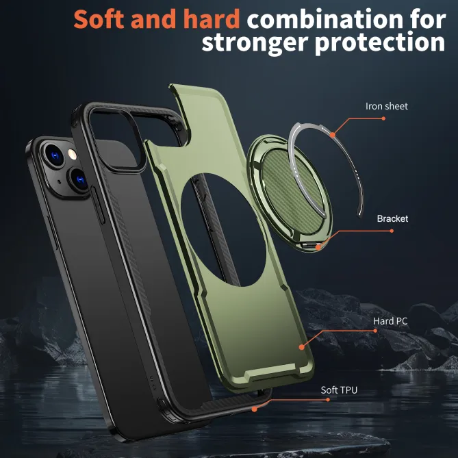 Coque iPhone 15 magnétique avec anneau rotatif amorti