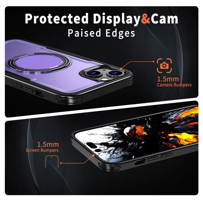 Coque iPhone 15 magnétique avec anneau rotatif amorti