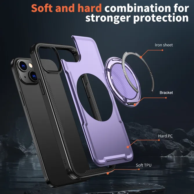 Coque iPhone 15 magnétique avec anneau rotatif amorti