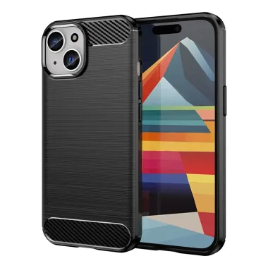 Coque iPhone 15 souple brossée avec inserts fibre de carbone