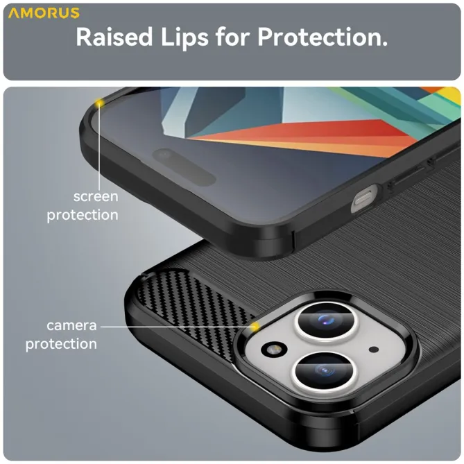 Coque iPhone 15 souple brossée avec inserts fibre de carbone