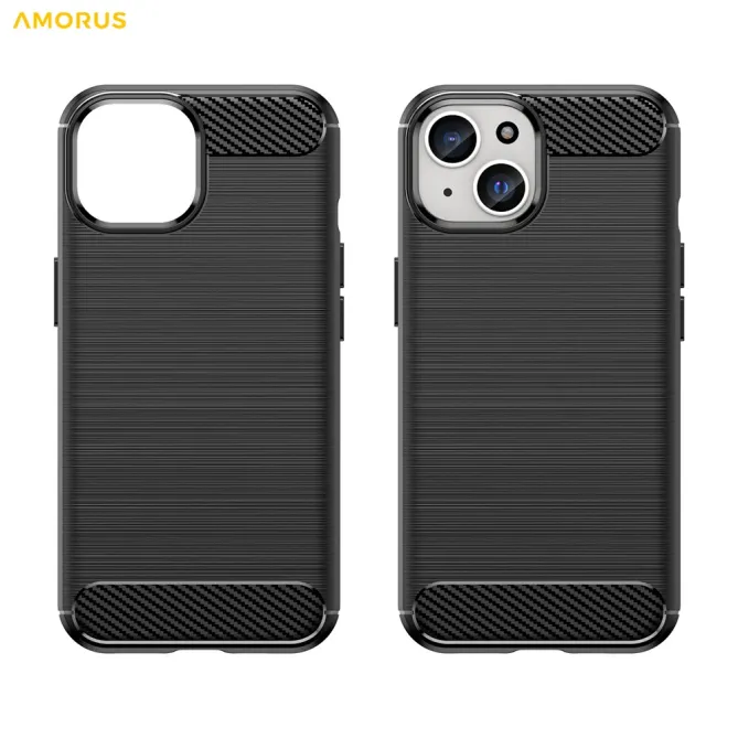 Coque iPhone 15 souple brossée avec inserts fibre de carbone