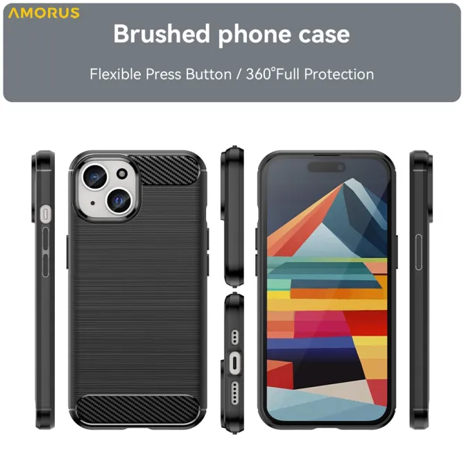 Coque iPhone 15 souple brossée avec inserts fibre de carbone