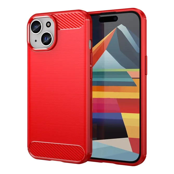 Coque iPhone 15 souple brossée avec inserts fibre de carbone