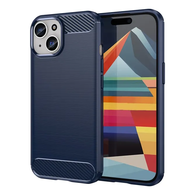 Coque iPhone 15 souple brossée avec inserts fibre de carbone