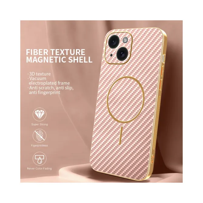 Coque iPhone 15 fibre de carbone magnétique finition métallisée