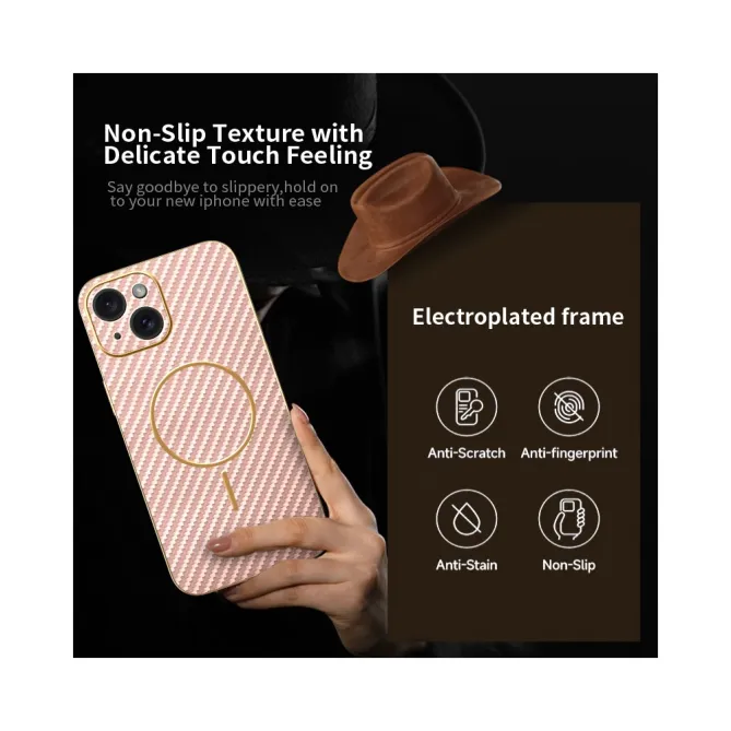 Coque iPhone 15 fibre de carbone magnétique finition métallisée