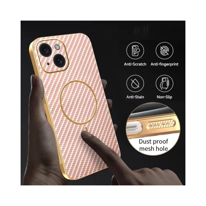 Coque iPhone 15 fibre de carbone magnétique finition métallisée
