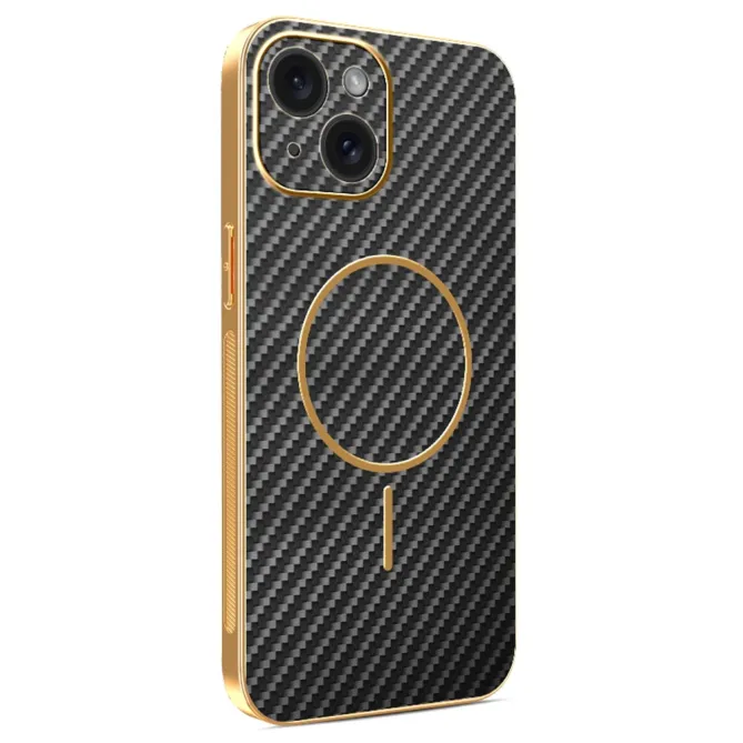 Coque iPhone 15 fibre de carbone magnétique finition métallisée
