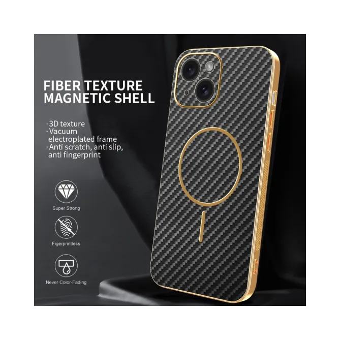Coque iPhone 15 fibre de carbone magnétique finition métallisée