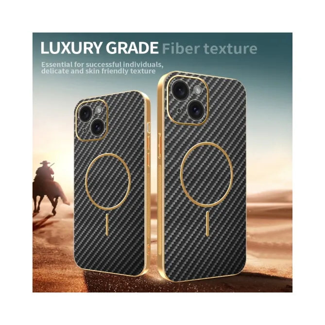Coque iPhone 15 fibre de carbone magnétique finition métallisée