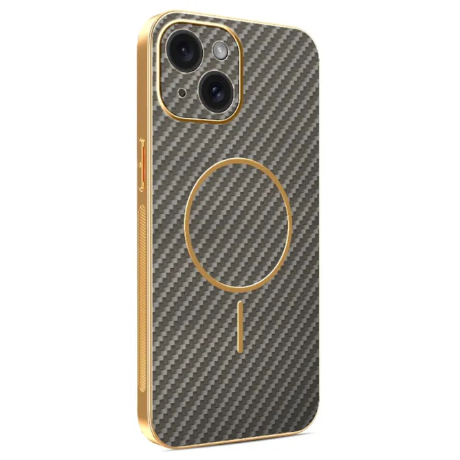 Coque iPhone 15 fibre de carbone magnétique finition métallisée