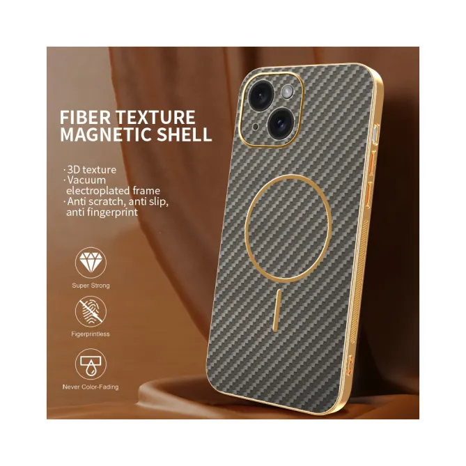 Coque iPhone 15 fibre de carbone magnétique finition métallisée