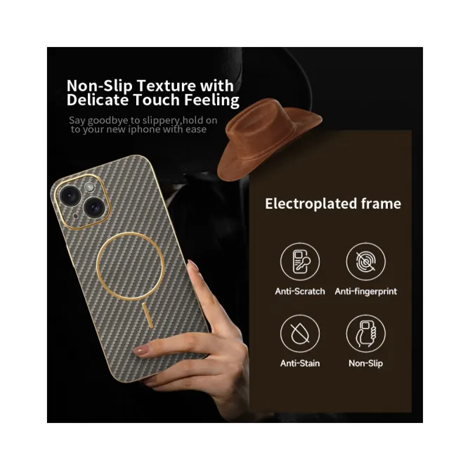 Coque iPhone 15 fibre de carbone magnétique finition métallisée