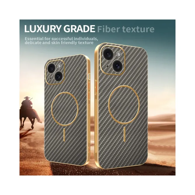 Coque iPhone 15 fibre de carbone magnétique finition métallisée