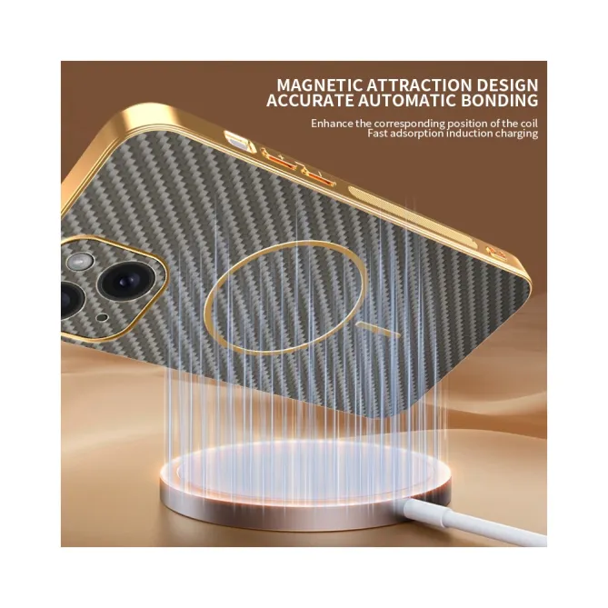 Coque iPhone 15 fibre de carbone magnétique finition métallisée