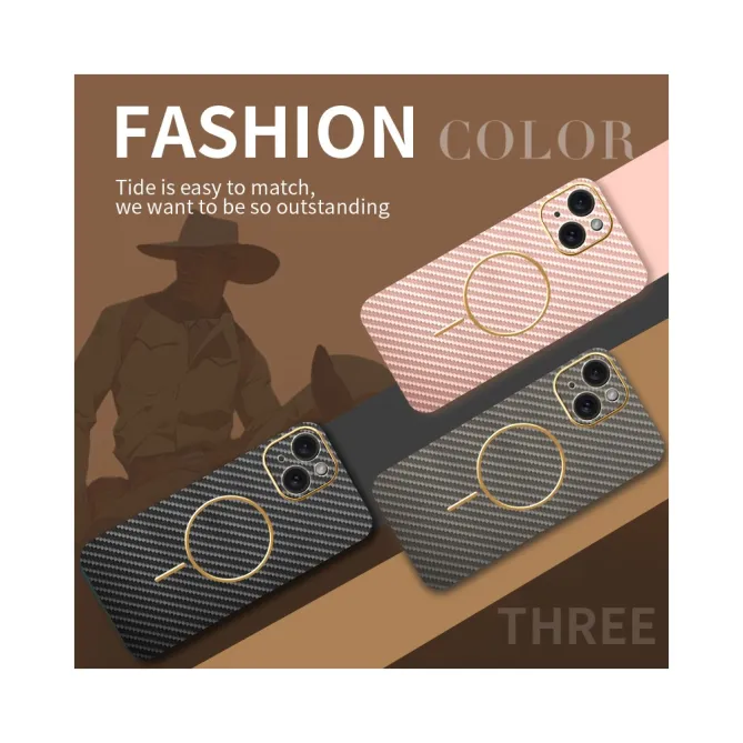 Coque iPhone 15 fibre de carbone magnétique finition métallisée