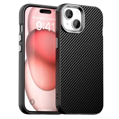 Coque iPhone 15 hybride texture fibre de carbone