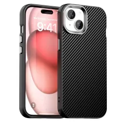 Coque iPhone 15 hybride texture fibre de carbone