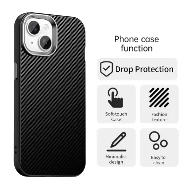 Coque iPhone 15 hybride texture fibre de carbone
