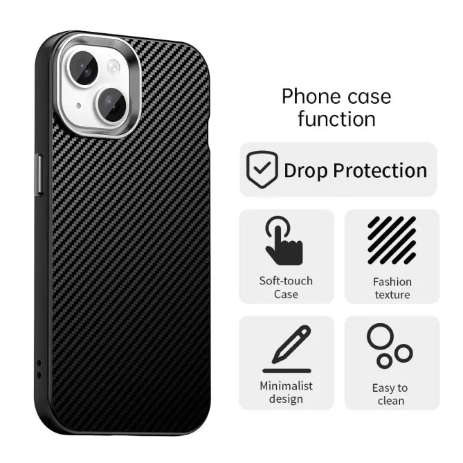 Coque iPhone 15 hybride texture fibre de carbone