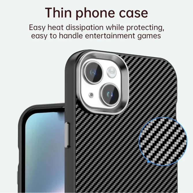 Coque iPhone 15 hybride texture fibre de carbone