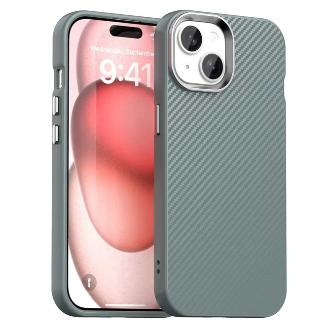 Coque iPhone 15 hybride texture fibre de carbone