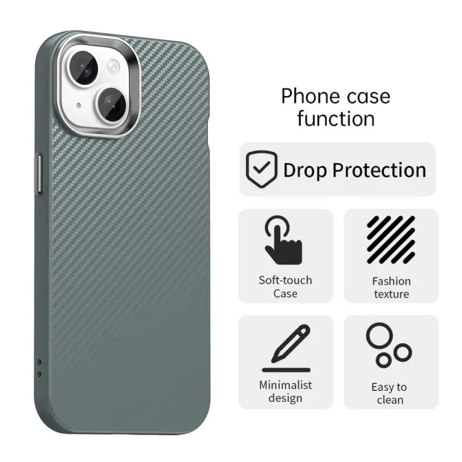 Coque iPhone 15 hybride texture fibre de carbone