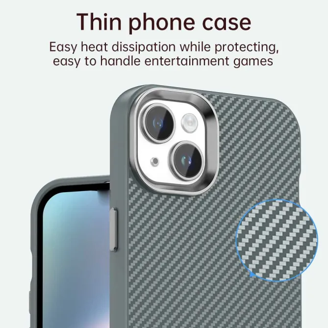 Coque iPhone 15 hybride texture fibre de carbone