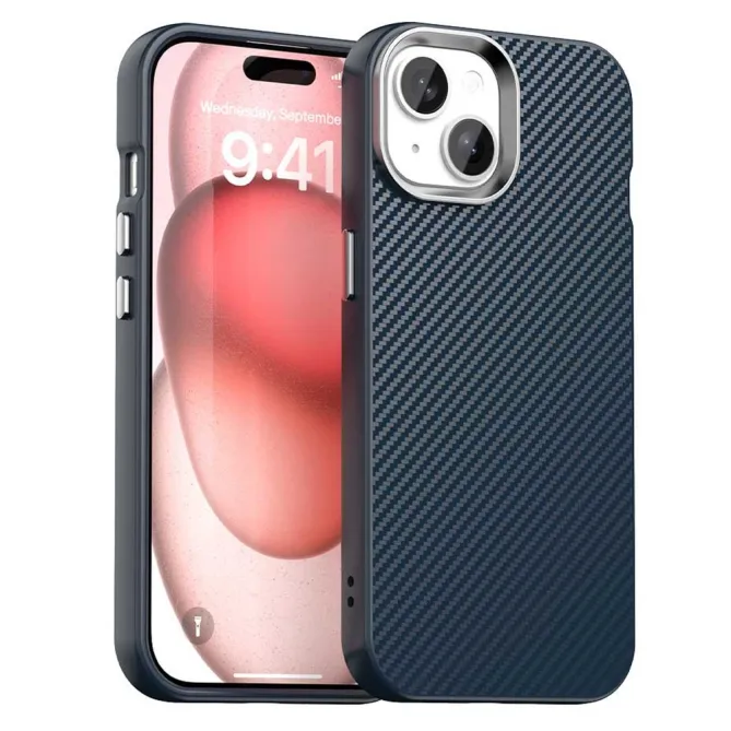 Coque iPhone 15 hybride texture fibre de carbone