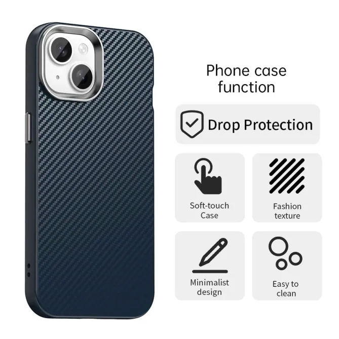 Coque iPhone 15 hybride texture fibre de carbone
