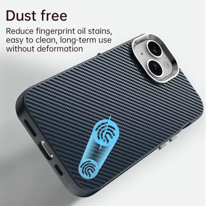 Coque iPhone 15 hybride texture fibre de carbone