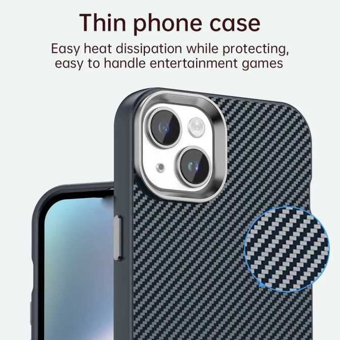 Coque iPhone 15 hybride texture fibre de carbone