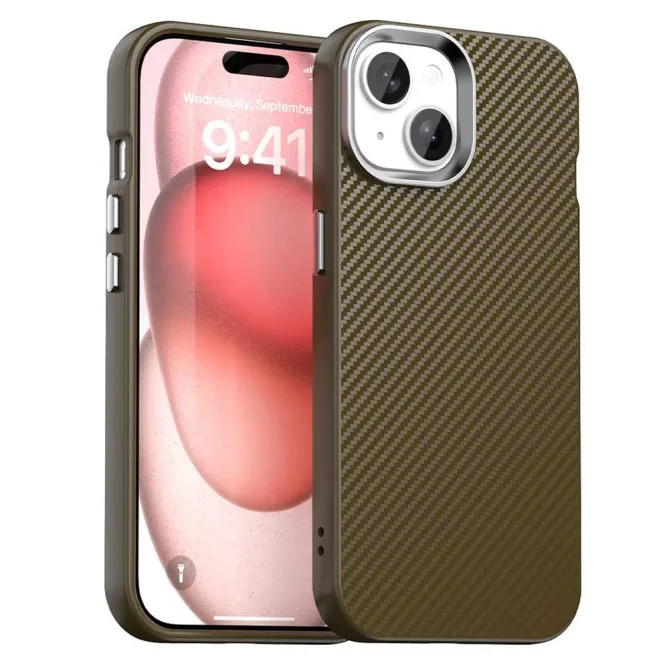 Coque iPhone 15 hybride texture fibre de carbone