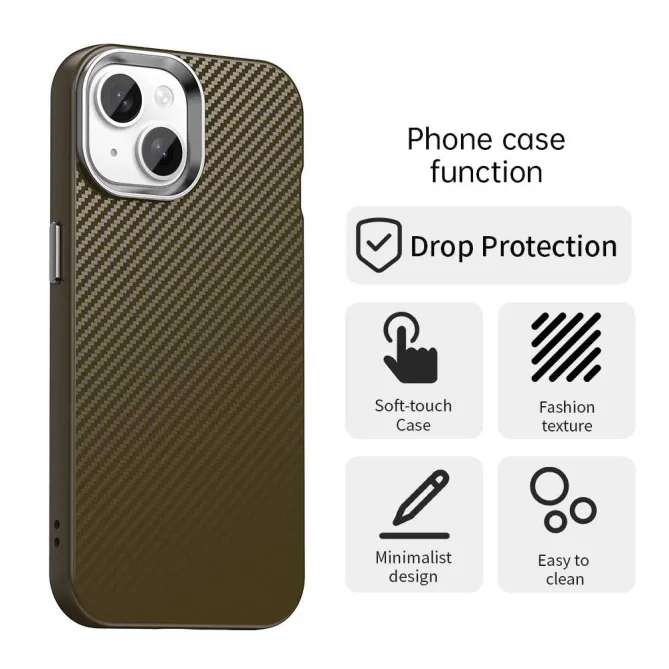 Coque iPhone 15 hybride texture fibre de carbone