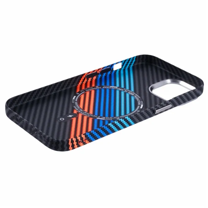 Coque iPhone 15 magnétique fibre de carbone Racing
