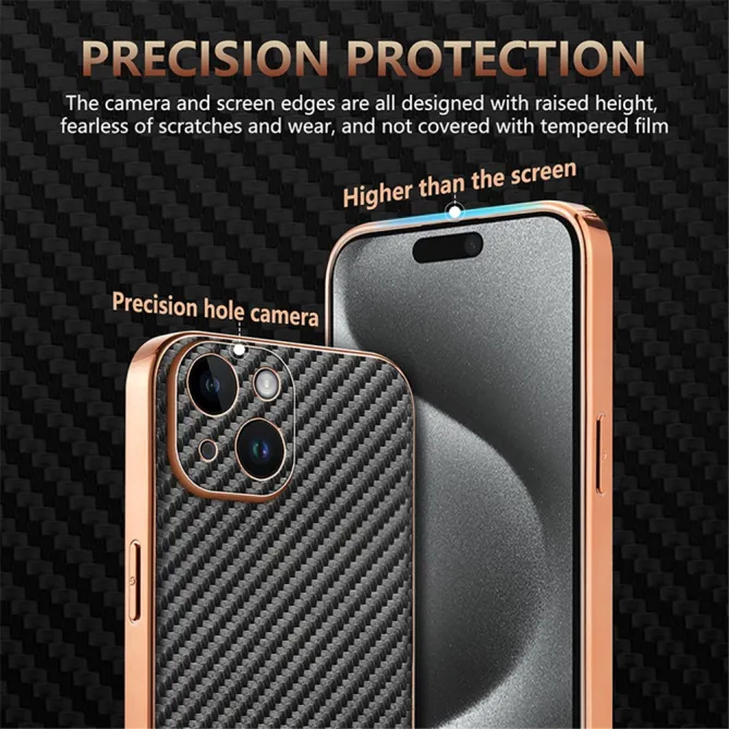 Coque iPhone 15 fibre de carbone finition métallisée
