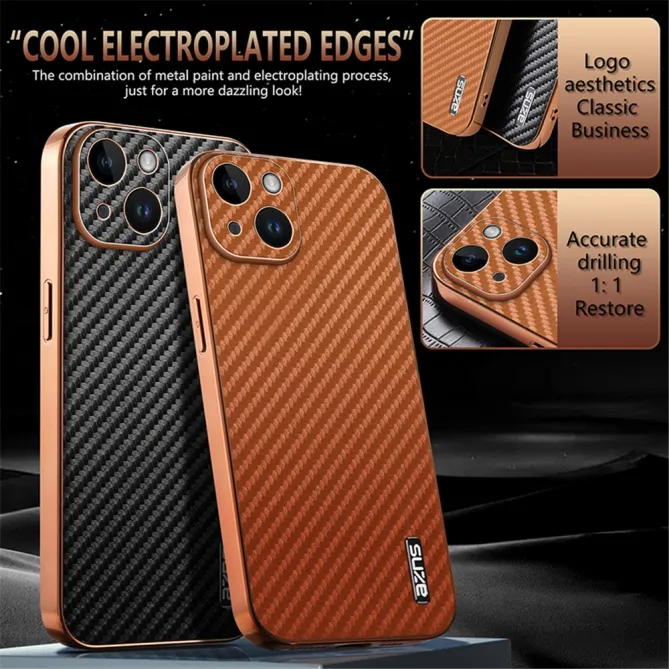 Coque iPhone 15 fibre de carbone finition métallisée