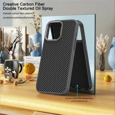 Coque iPhone 15 IPAKY fibre de carbone antichoc