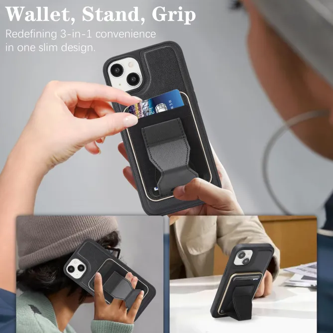 Coque iPhone 15 magnétique porte-cartes détachable avec support