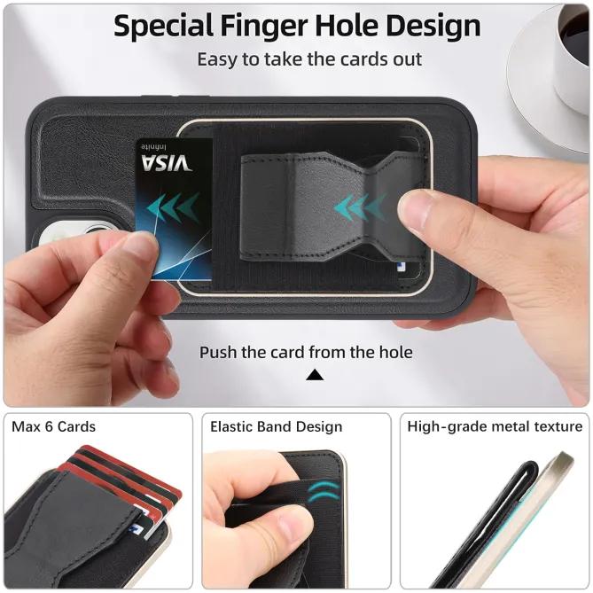 Coque iPhone 15 magnétique porte-cartes détachable avec support