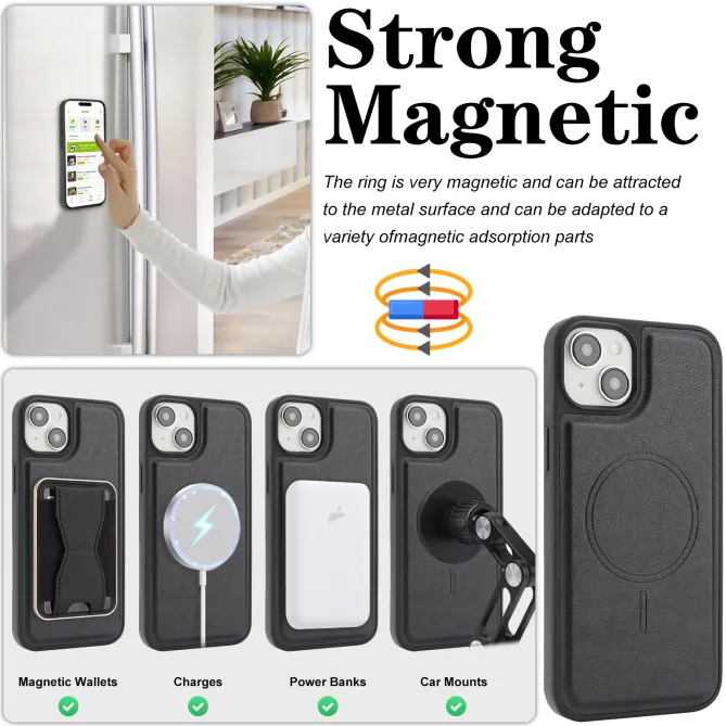 Coque iPhone 15 magnétique porte-cartes détachable avec support